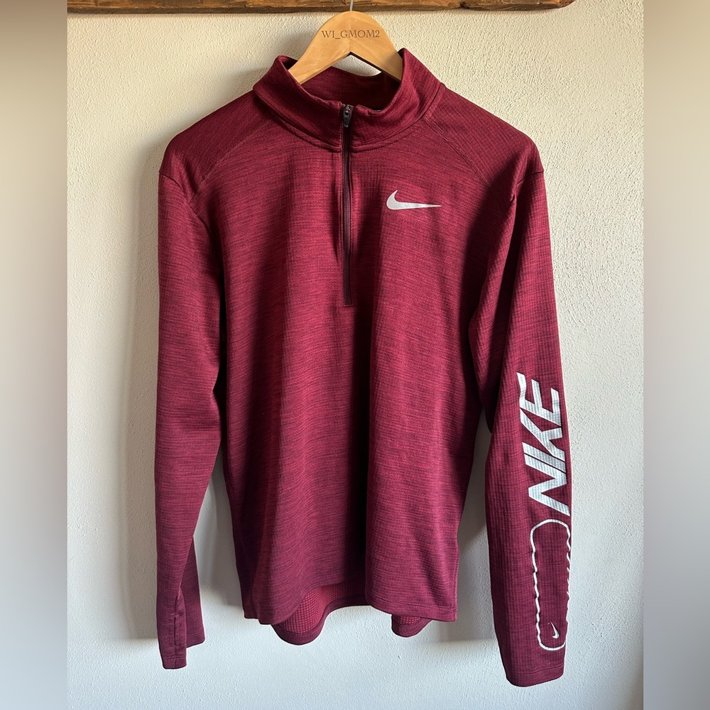 Nike Shirt Adult Medium Maroon Dri-Fit Quarter Zip Swoosh Pullover Athletic‎ Run